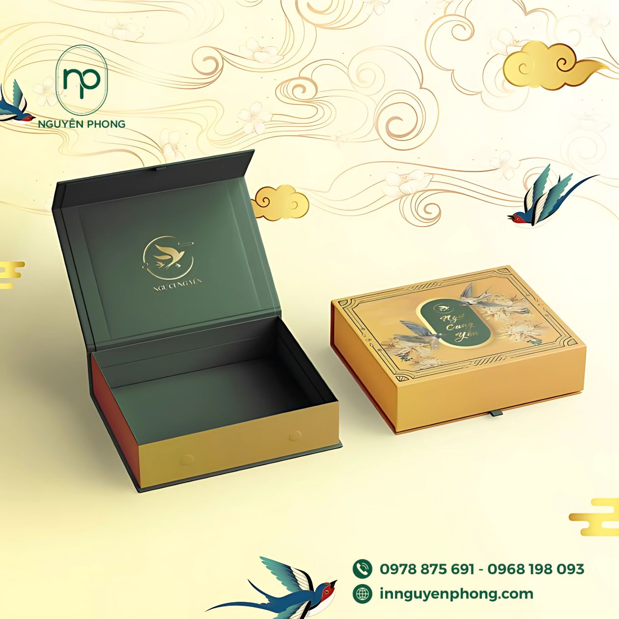 Mẫu in hoa văn trên  hộp đựng yến